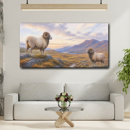 Mockup 2. Animals Rams Brown And Blue shown as stretched canvas wall art