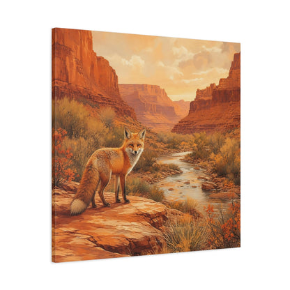 Main Mockup. Animals Red Fox Orange Desert Landscape shown as stretched canvas wall art