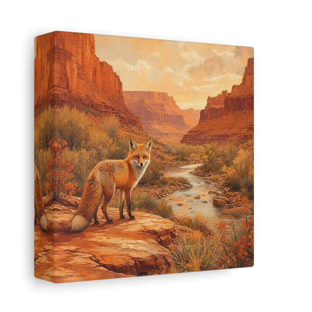 Side Mockup 2. Animals Red Fox Orange Desert Landscape shown as stretched canvas wall art