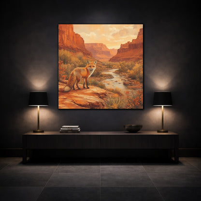 Mockup 3. Animals Red Fox Orange Desert Landscape shown as stretched canvas wall art