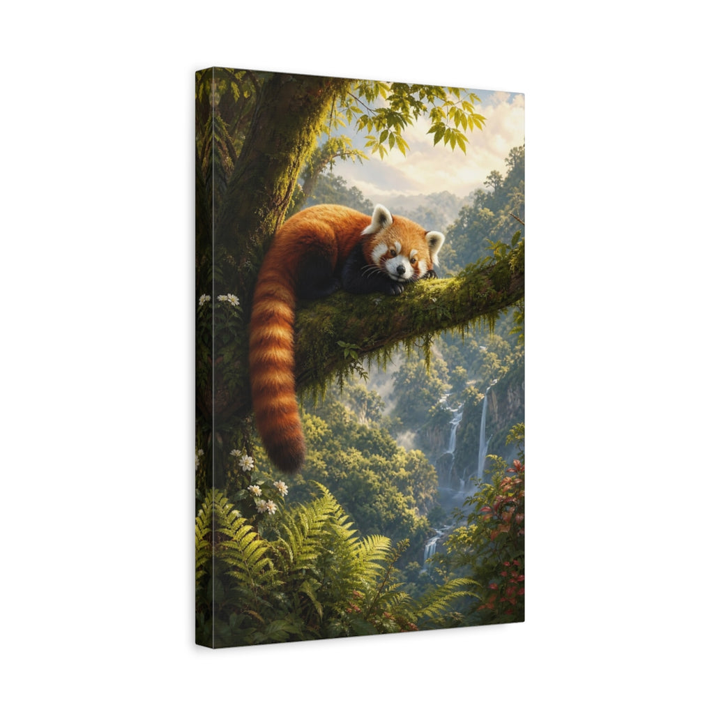 Side Mockup 4. Animals Red Panda Red Panda Forest shown as stretched canvas wall art