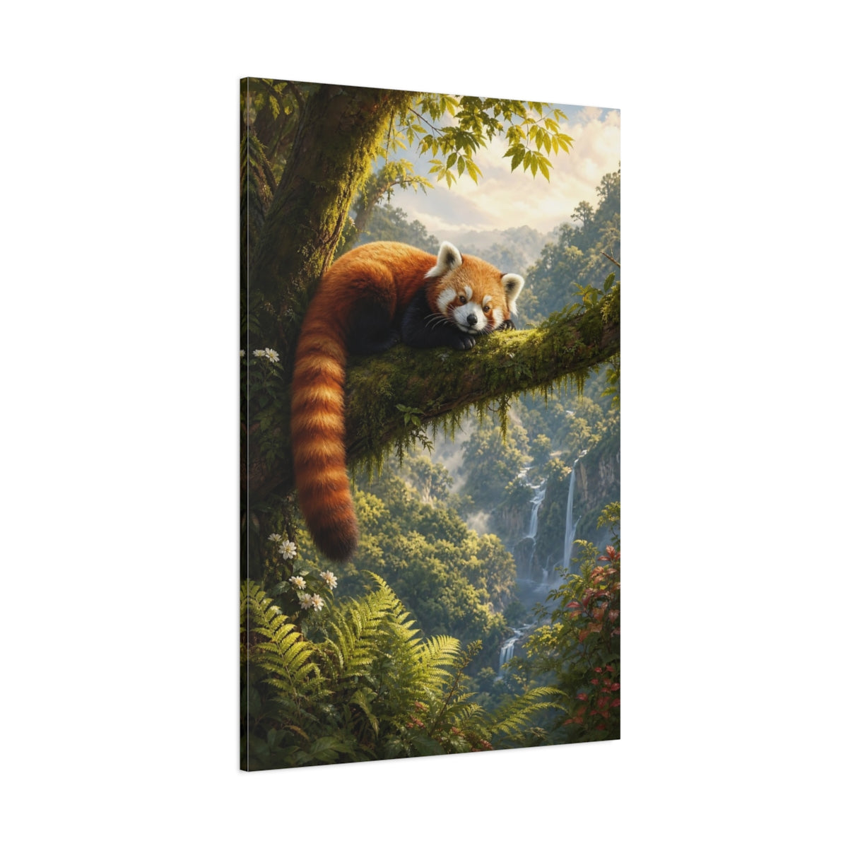 Side Mockup 1. Animals Red Panda Red Panda Forest shown as stretched canvas wall art