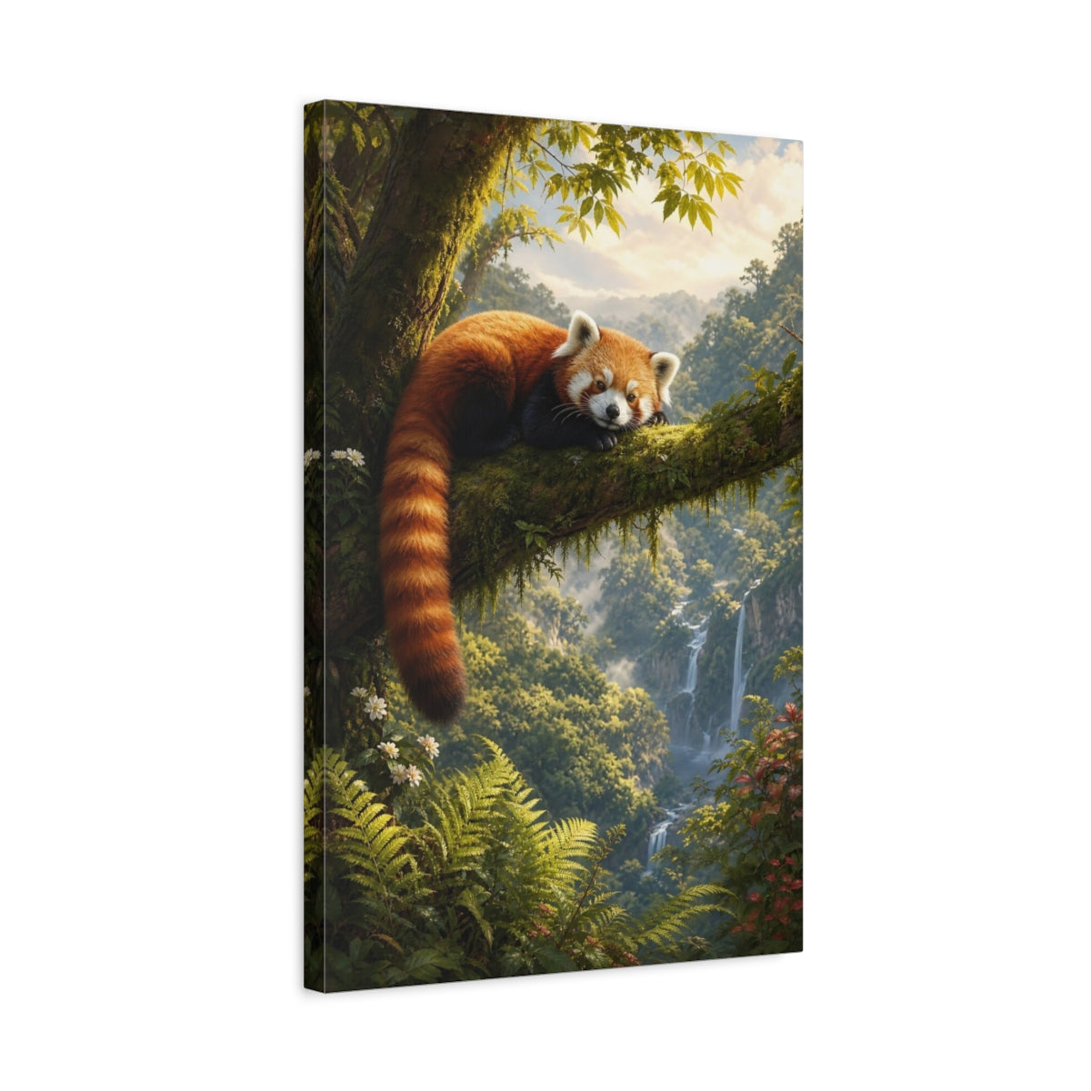 Side Mockup 3. Animals Red Panda Red Panda Forest shown as stretched canvas wall art