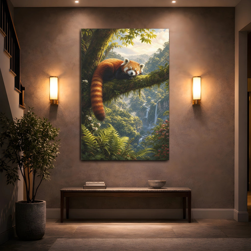 Mockup 2. Animals Red Panda Red Panda Forest shown as stretched canvas wall art