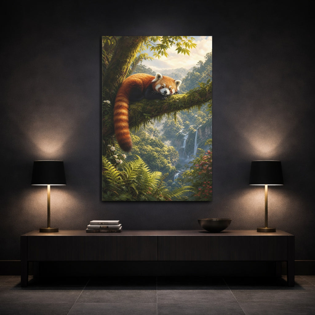 Mockup 3. Animals Red Panda Red Panda Forest shown as stretched canvas wall art