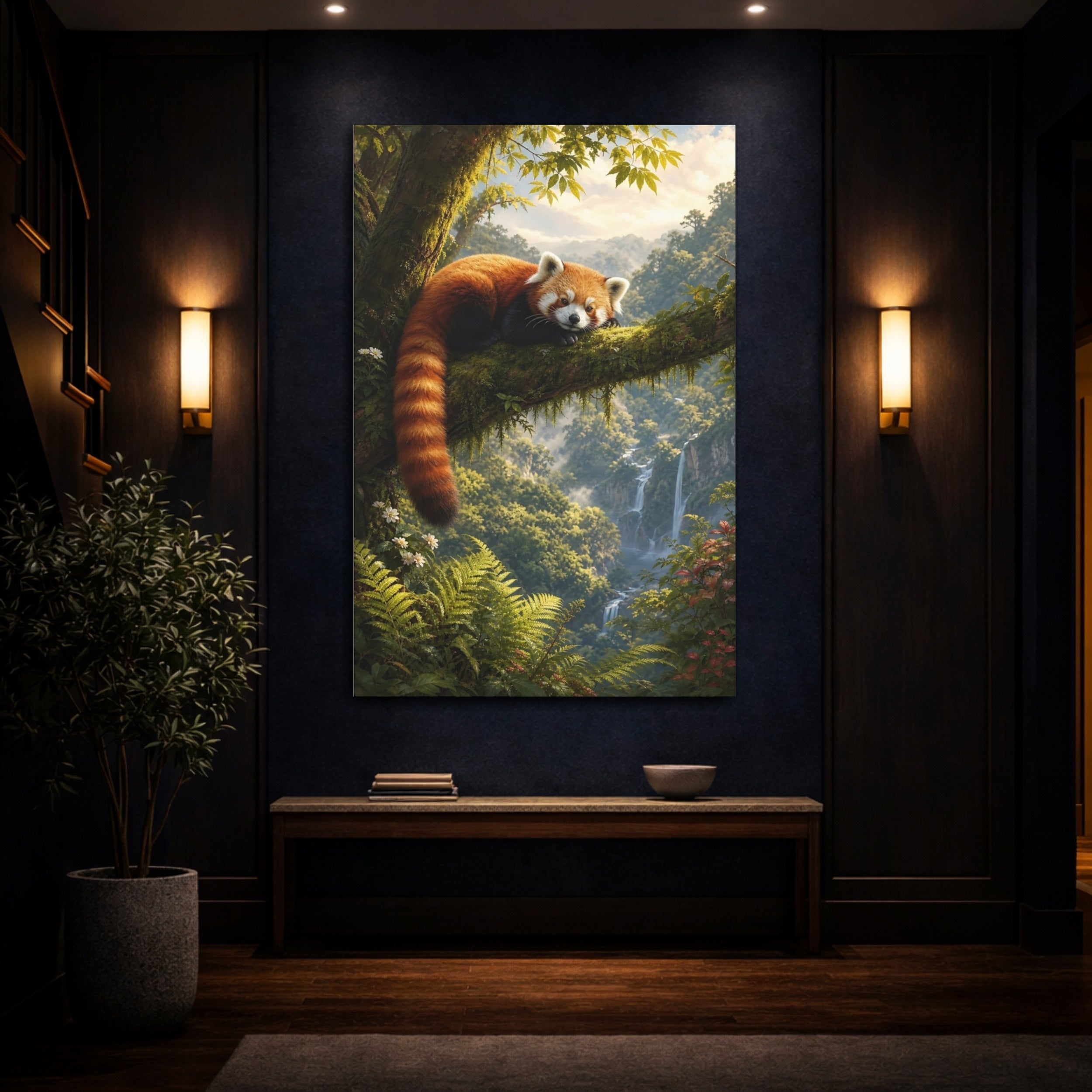 Mockup 4. Animals Red Panda Red Panda Forest shown as stretched canvas wall art