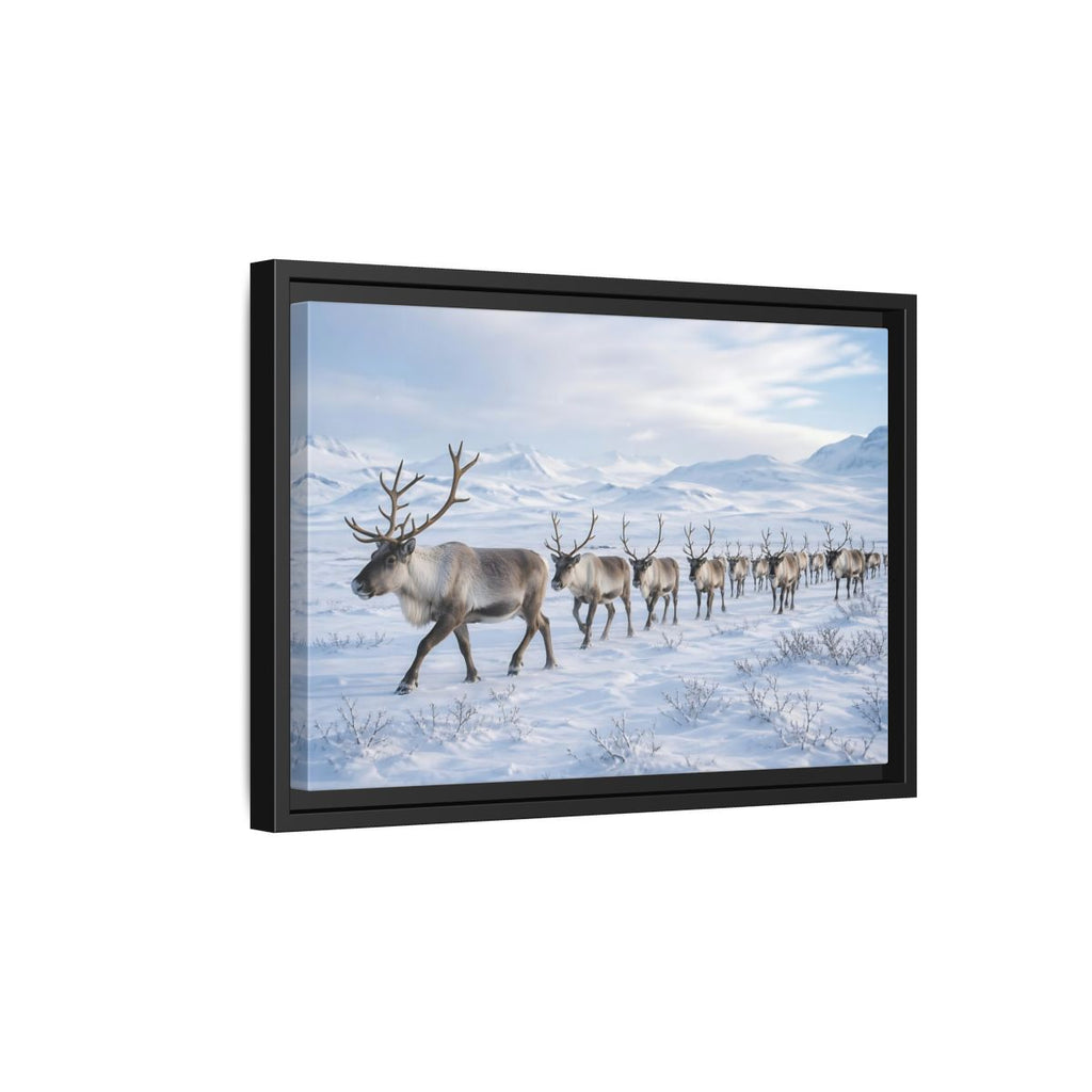 Side Mockup 6. Animals Reindeer Herd Winter Reindeer shown as stretched canvas wall art