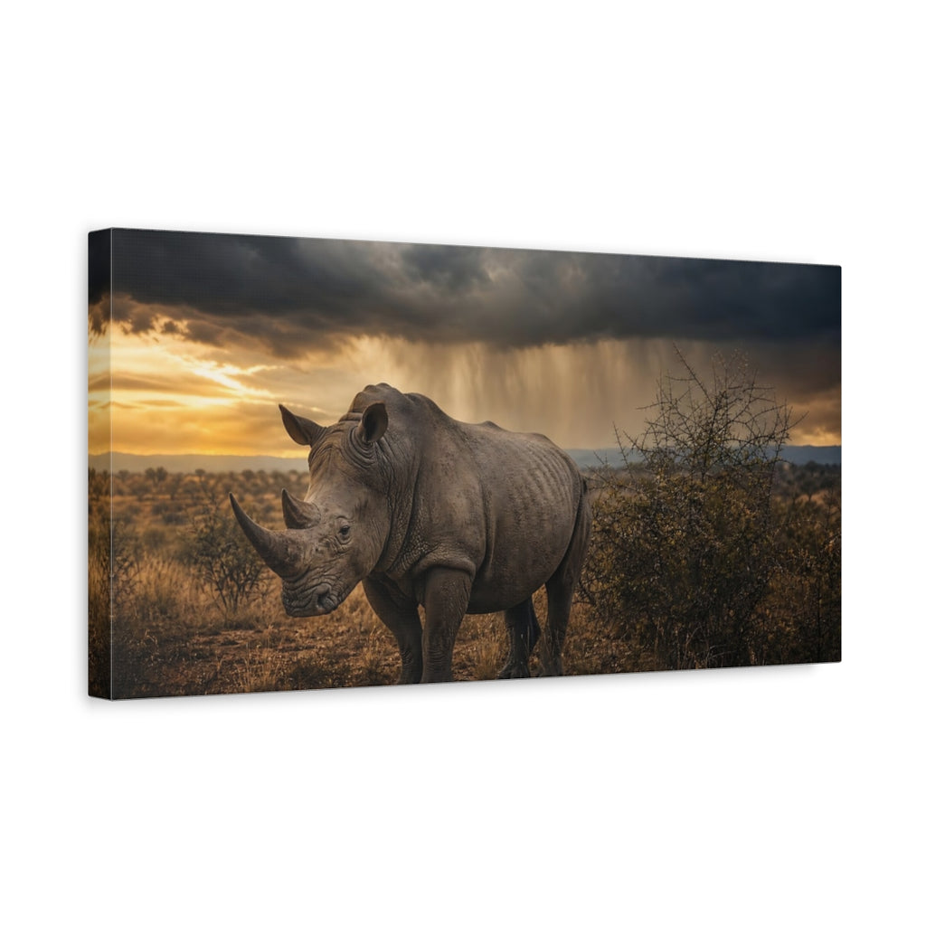 Side Mockup 3. Animals Rhino Brown And Grey Rhino shown as stretched canvas wall art