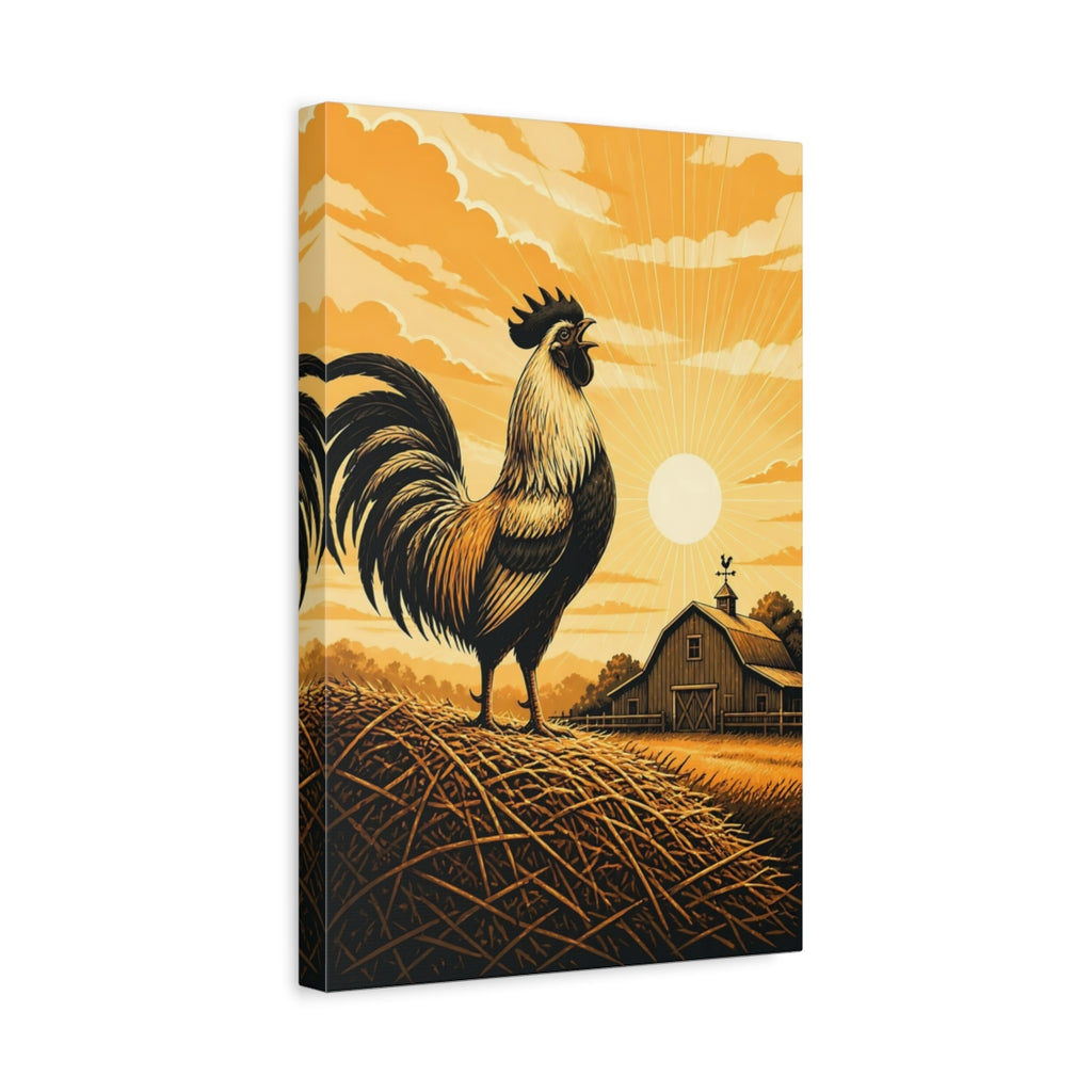 Side Mockup 4. Animals Rooster Orange Farm Rooster shown as stretched canvas wall art