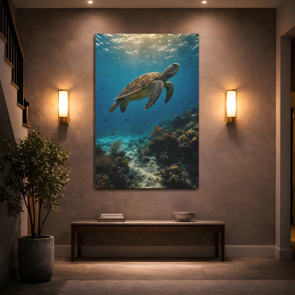 Mockup 2. Animals Sea Turtle Blue And Green shown as stretched canvas wall art