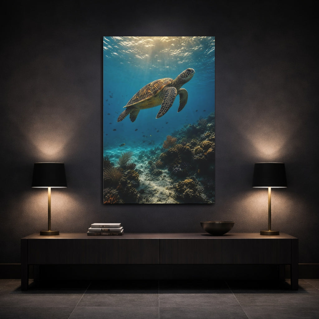 Mockup 3. Animals Sea Turtle Blue And Green shown as stretched canvas wall art
