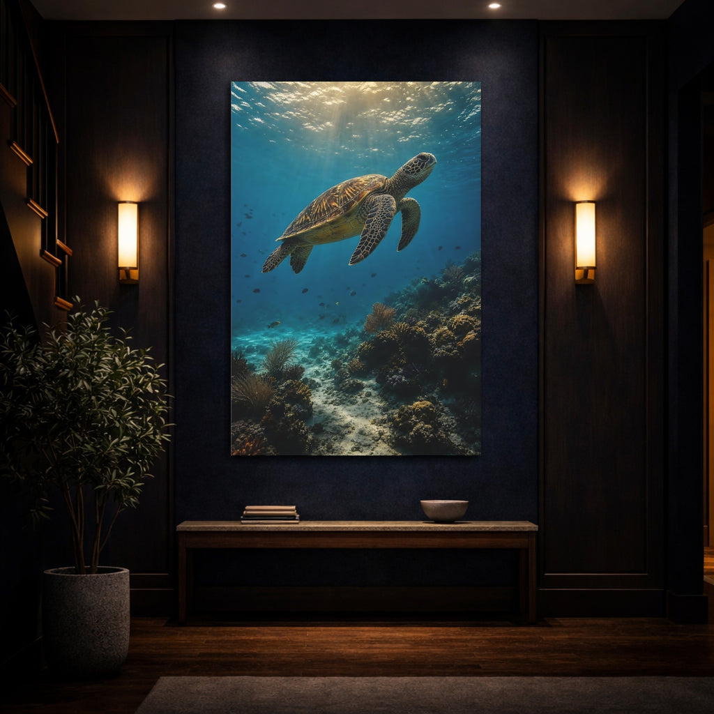 Mockup 4. Animals Sea Turtle Blue And Green shown as stretched canvas wall art