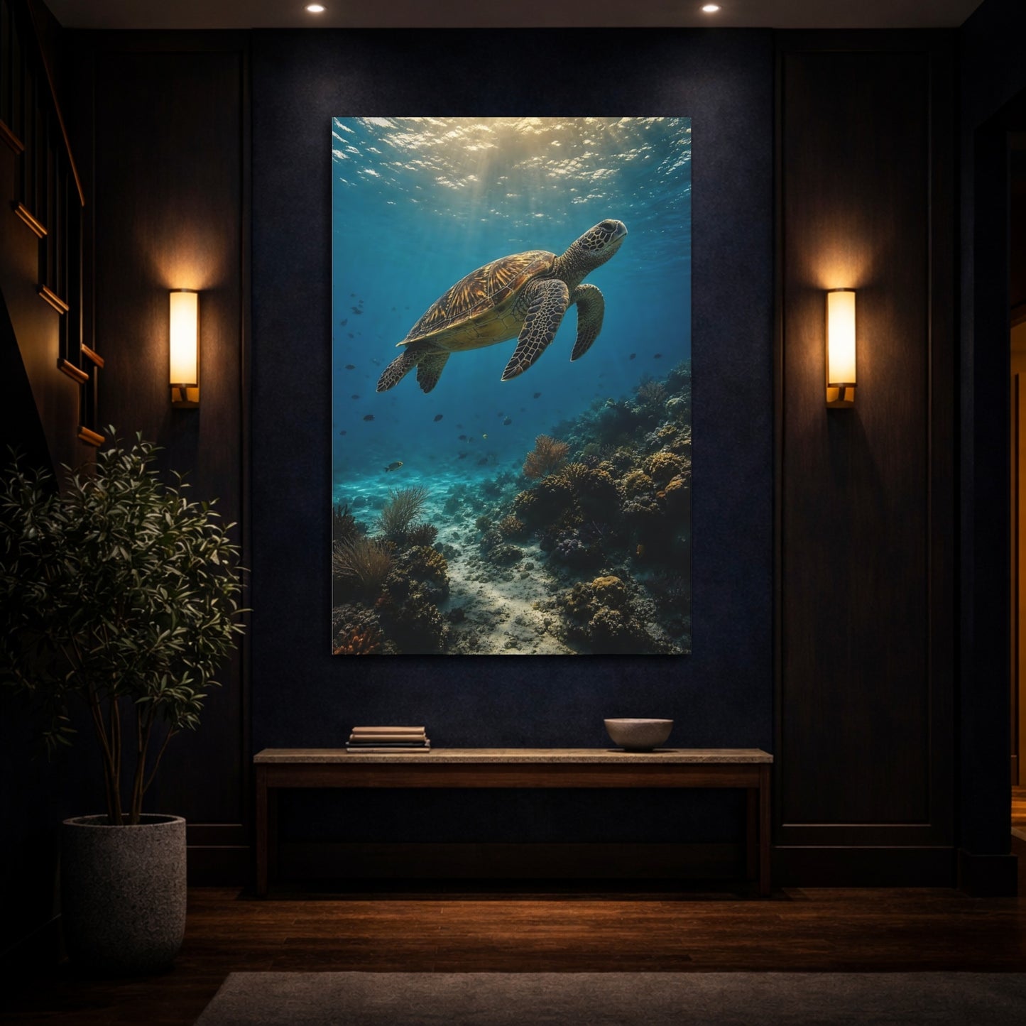 Mockup 4. Animals Sea Turtle Blue And Green shown as stretched canvas wall art