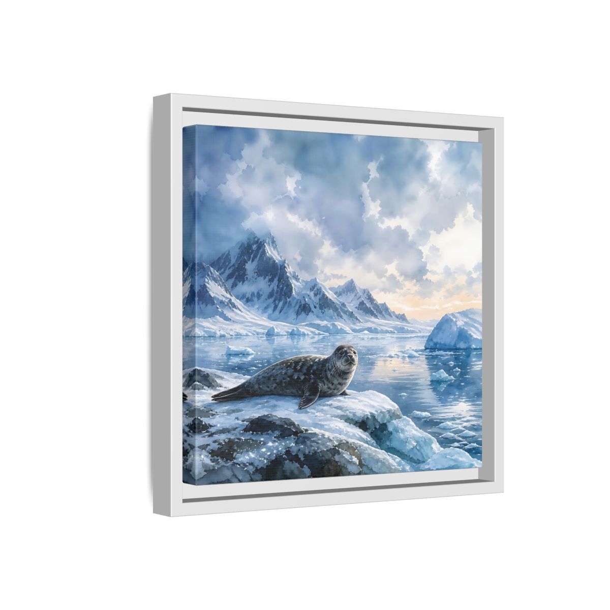 Side Mockup 16. Animals Seal Arctic Seal shown as stretched canvas wall art