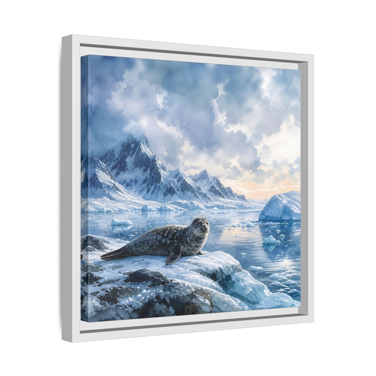 Side Mockup 28. Animals Seal Arctic Seal shown as stretched canvas wall art