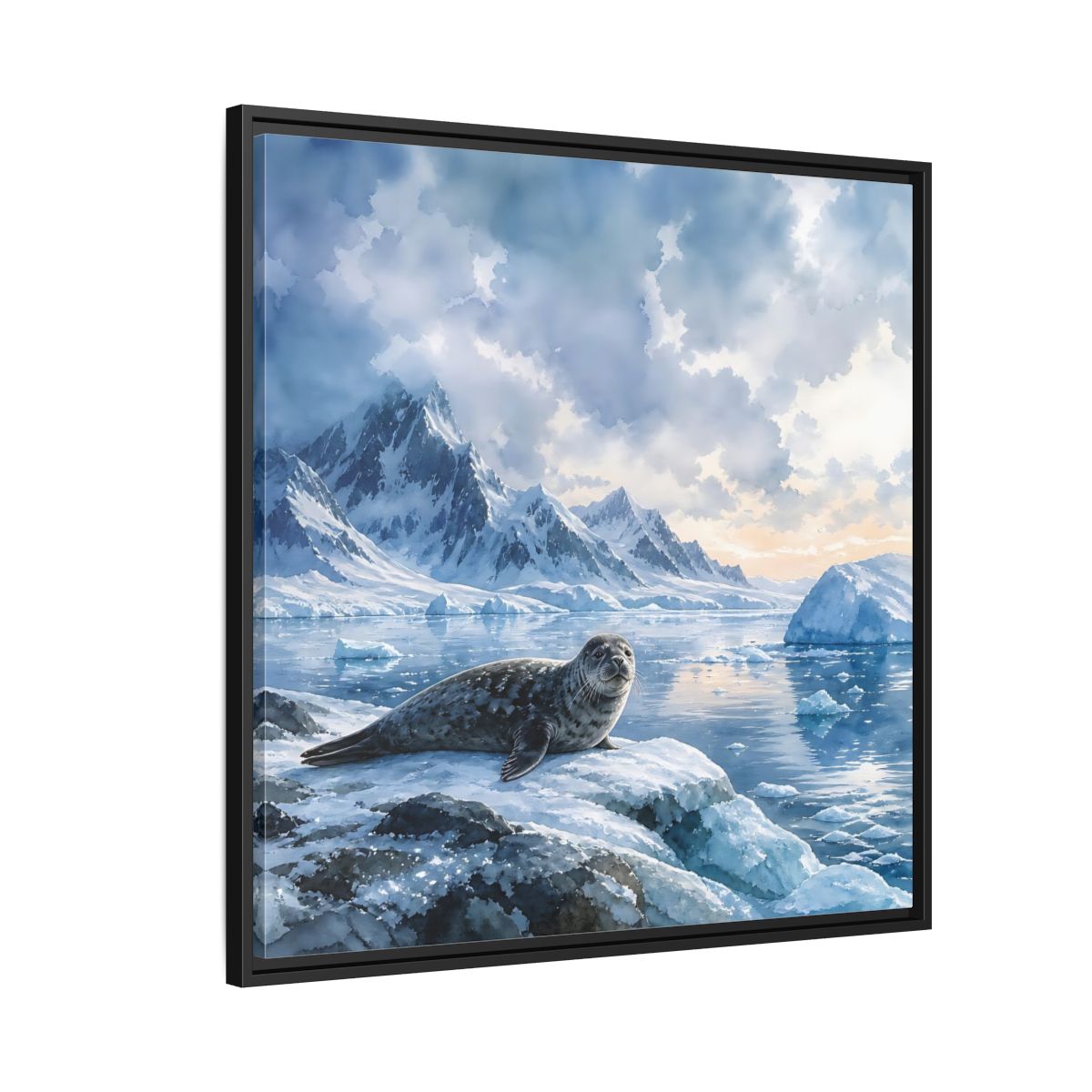 Side Mockup 9. Animals Seal Arctic Seal shown as stretched canvas wall art