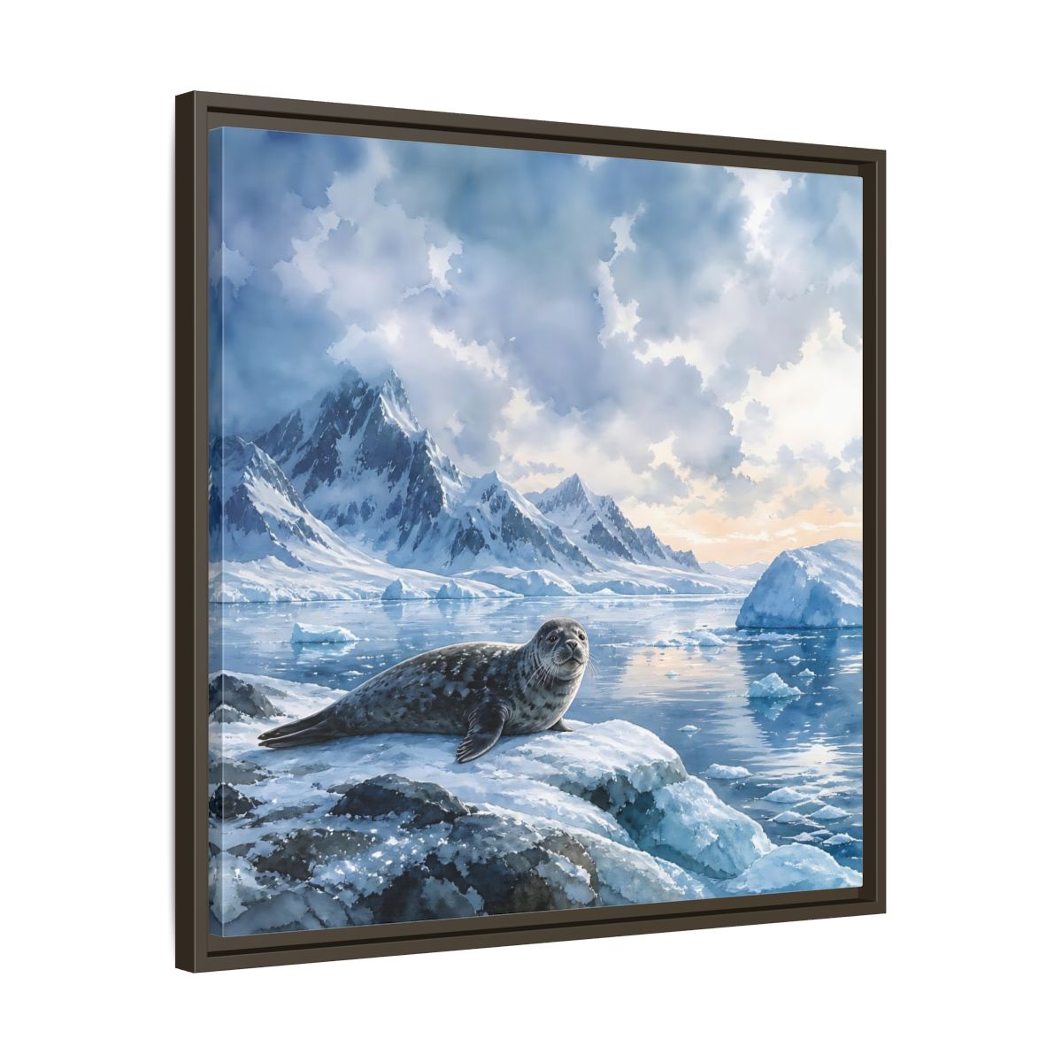 Side Mockup 27. Animals Seal Arctic Seal shown as stretched canvas wall art
