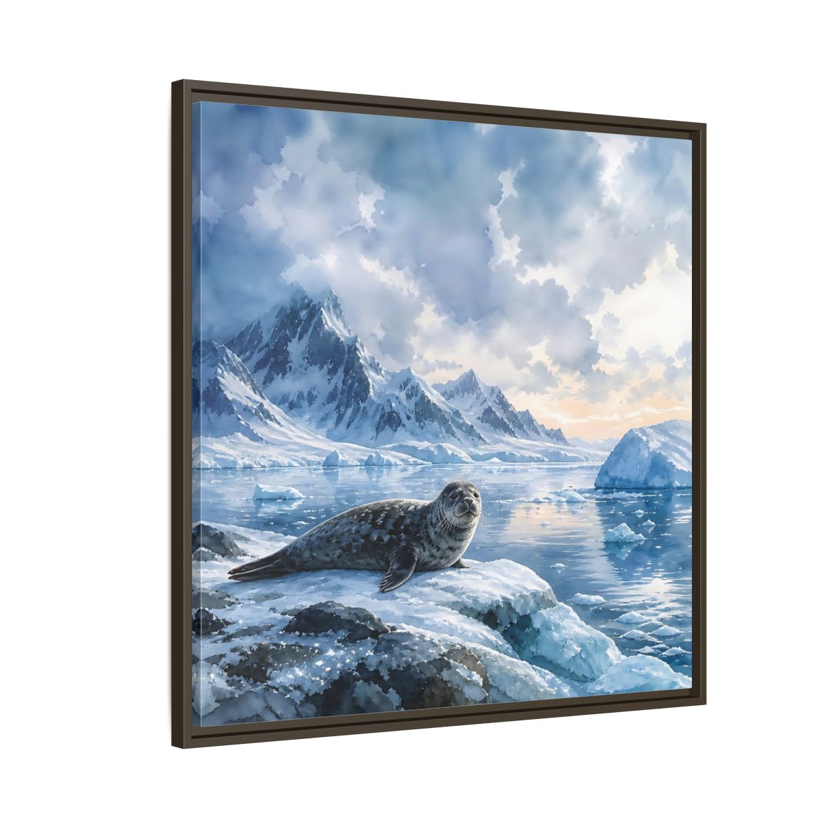 Side Mockup 8. Animals Seal Arctic Seal shown as stretched canvas wall art