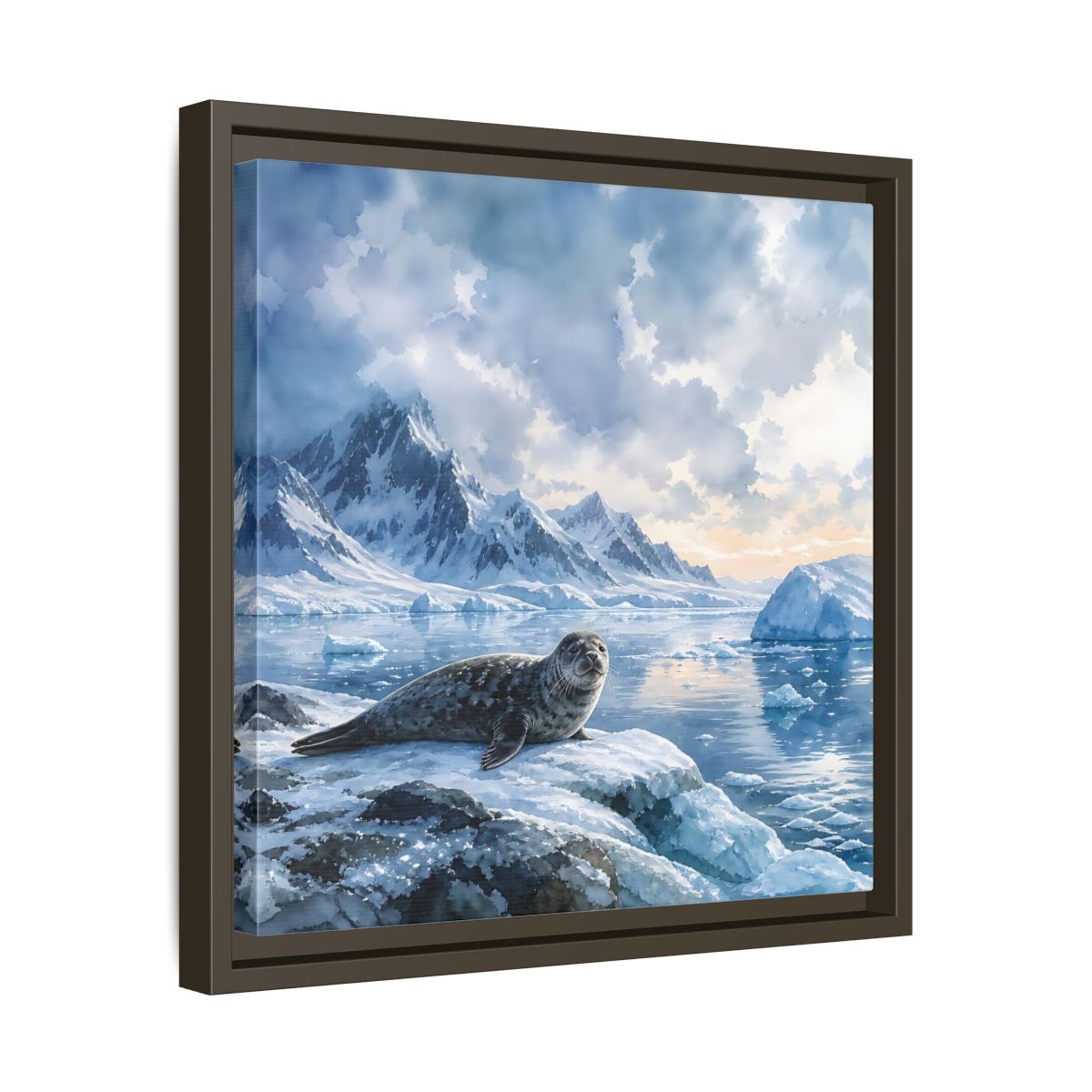 Side Mockup 29. Animals Seal Arctic Seal shown as stretched canvas wall art