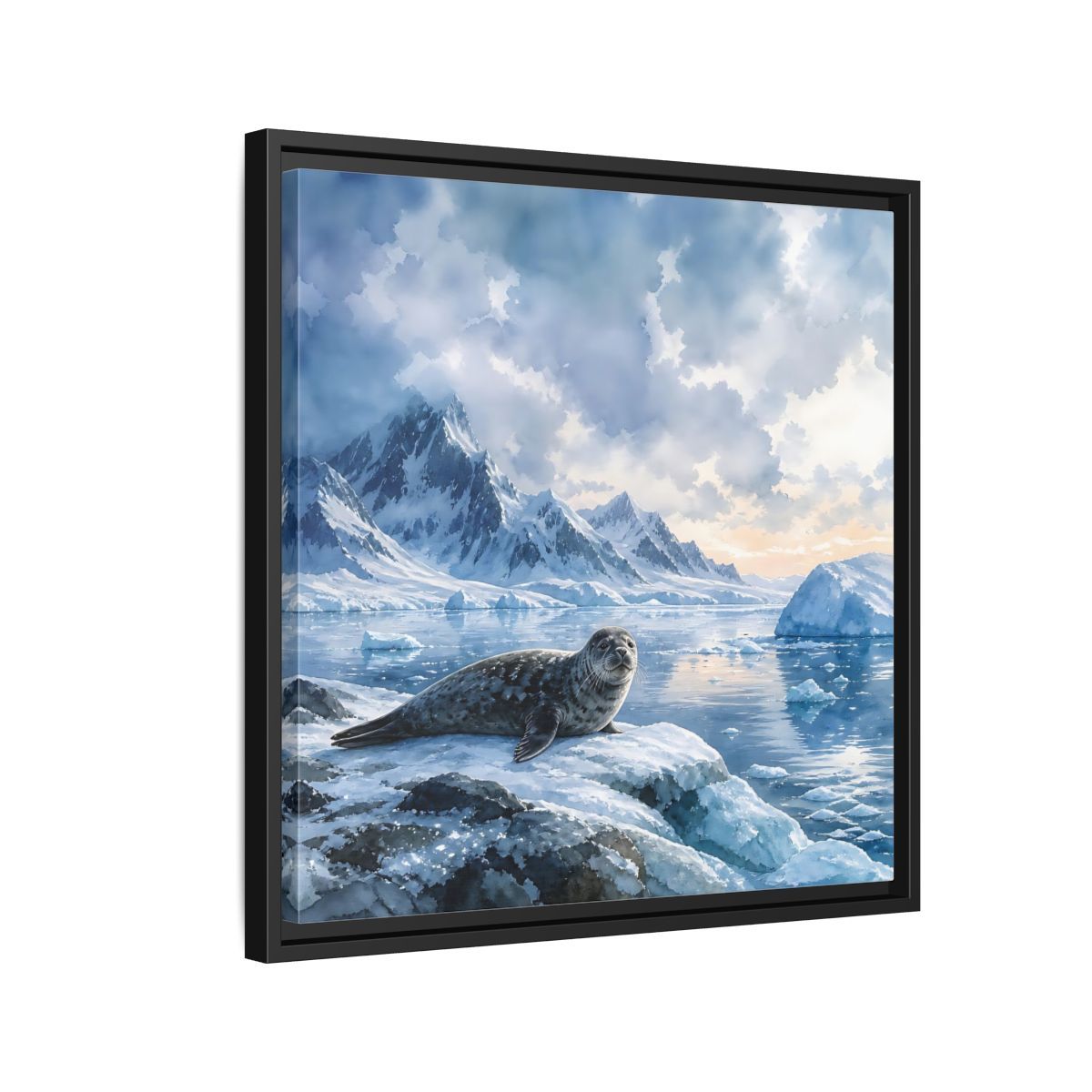 Side Mockup 12. Animals Seal Arctic Seal shown as stretched canvas wall art