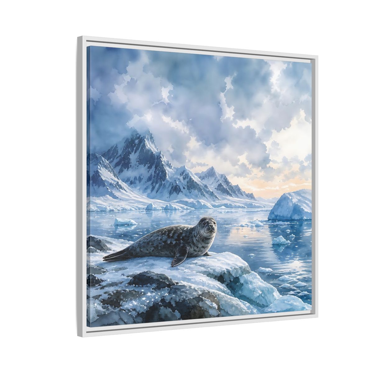 Side Mockup 7. Animals Seal Arctic Seal shown as stretched canvas wall art