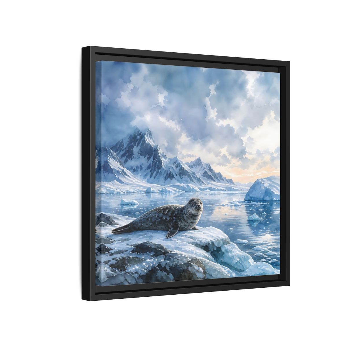 Side Mockup 15. Animals Seal Arctic Seal shown as stretched canvas wall art