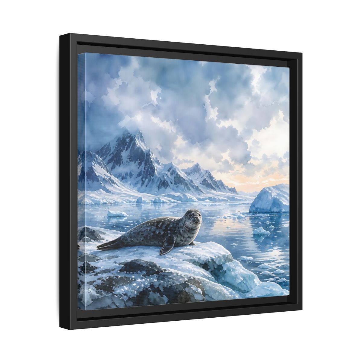 Side Mockup 32. Animals Seal Arctic Seal shown as stretched canvas wall art