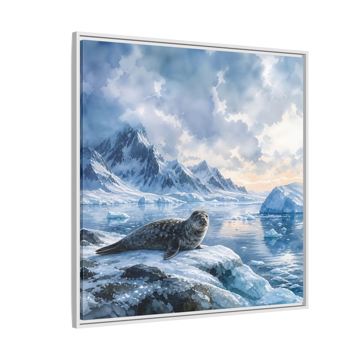Side Mockup 4. Animals Seal Arctic Seal shown as stretched canvas wall art