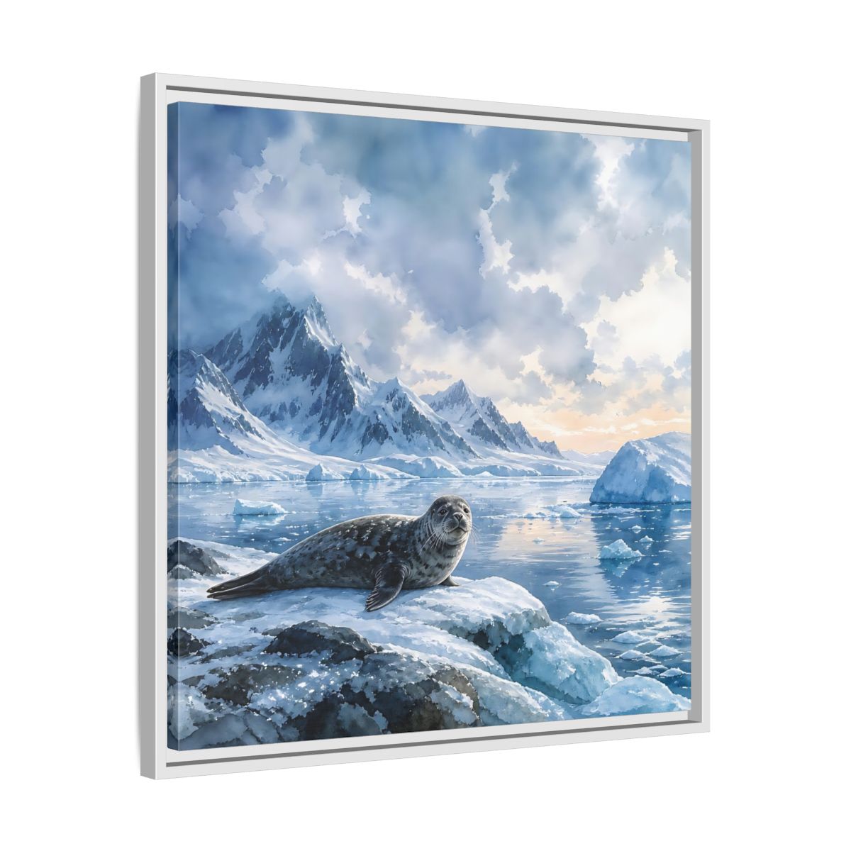 Side Mockup 26. Animals Seal Arctic Seal shown as stretched canvas wall art