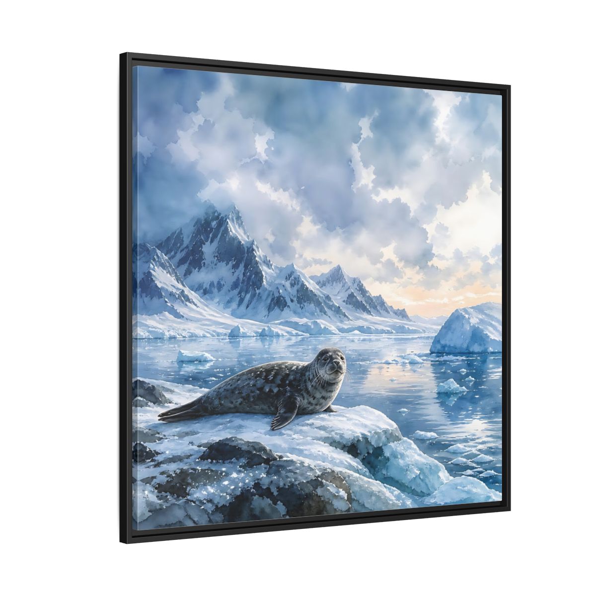 Side Mockup 6. Animals Seal Arctic Seal shown as stretched canvas wall art