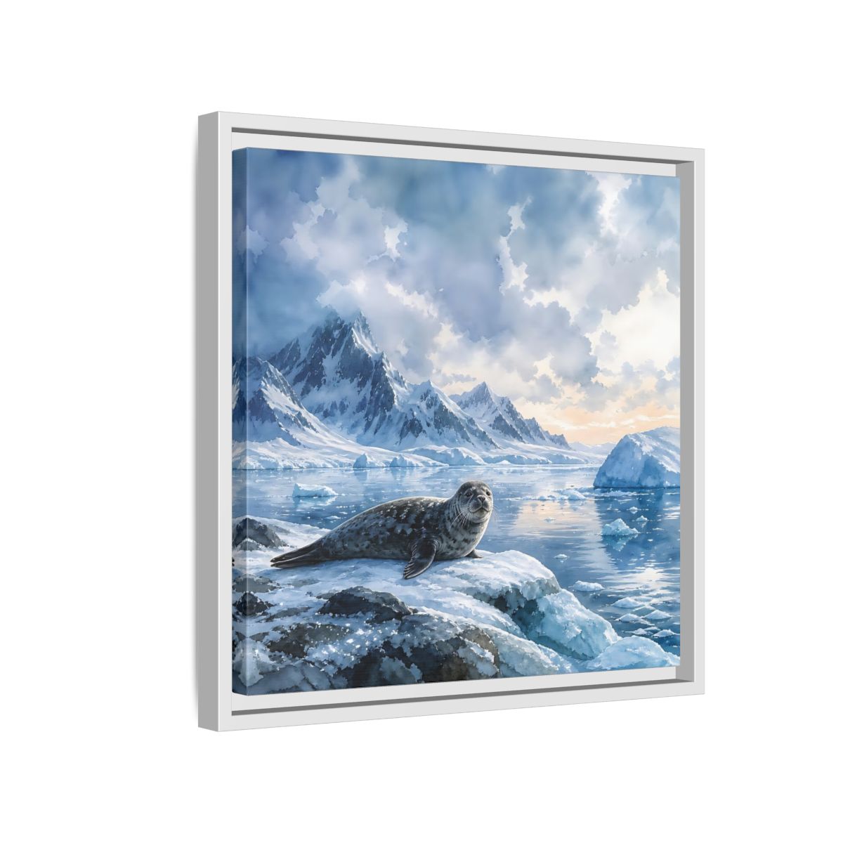 Side Mockup 13. Animals Seal Arctic Seal shown as stretched canvas wall art