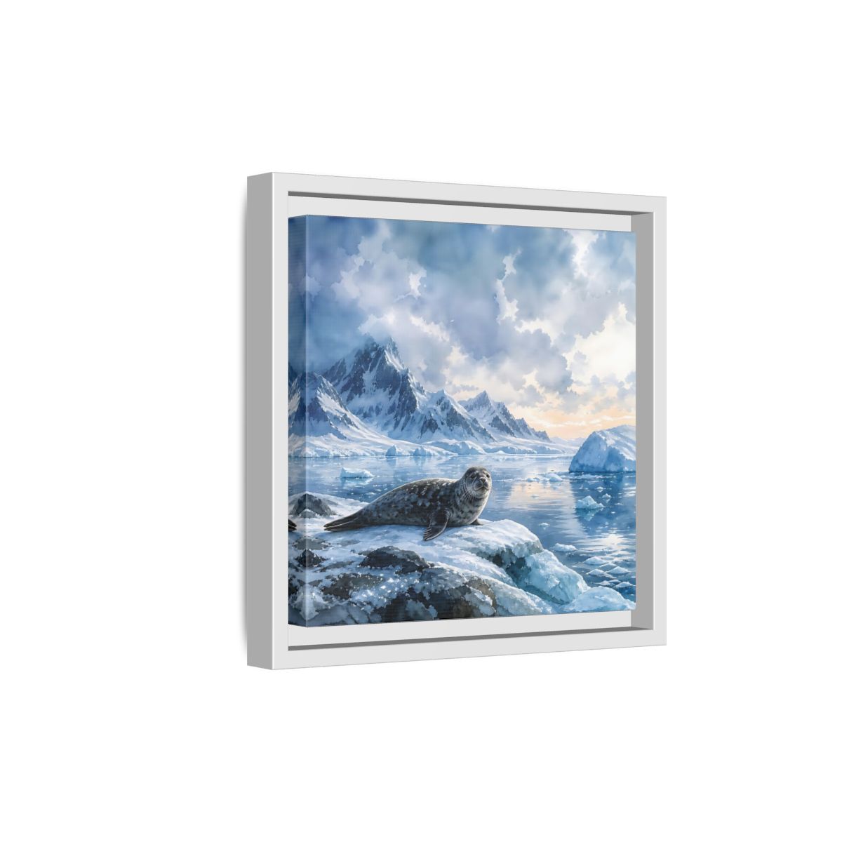 Side Mockup 19. Animals Seal Arctic Seal shown as stretched canvas wall art