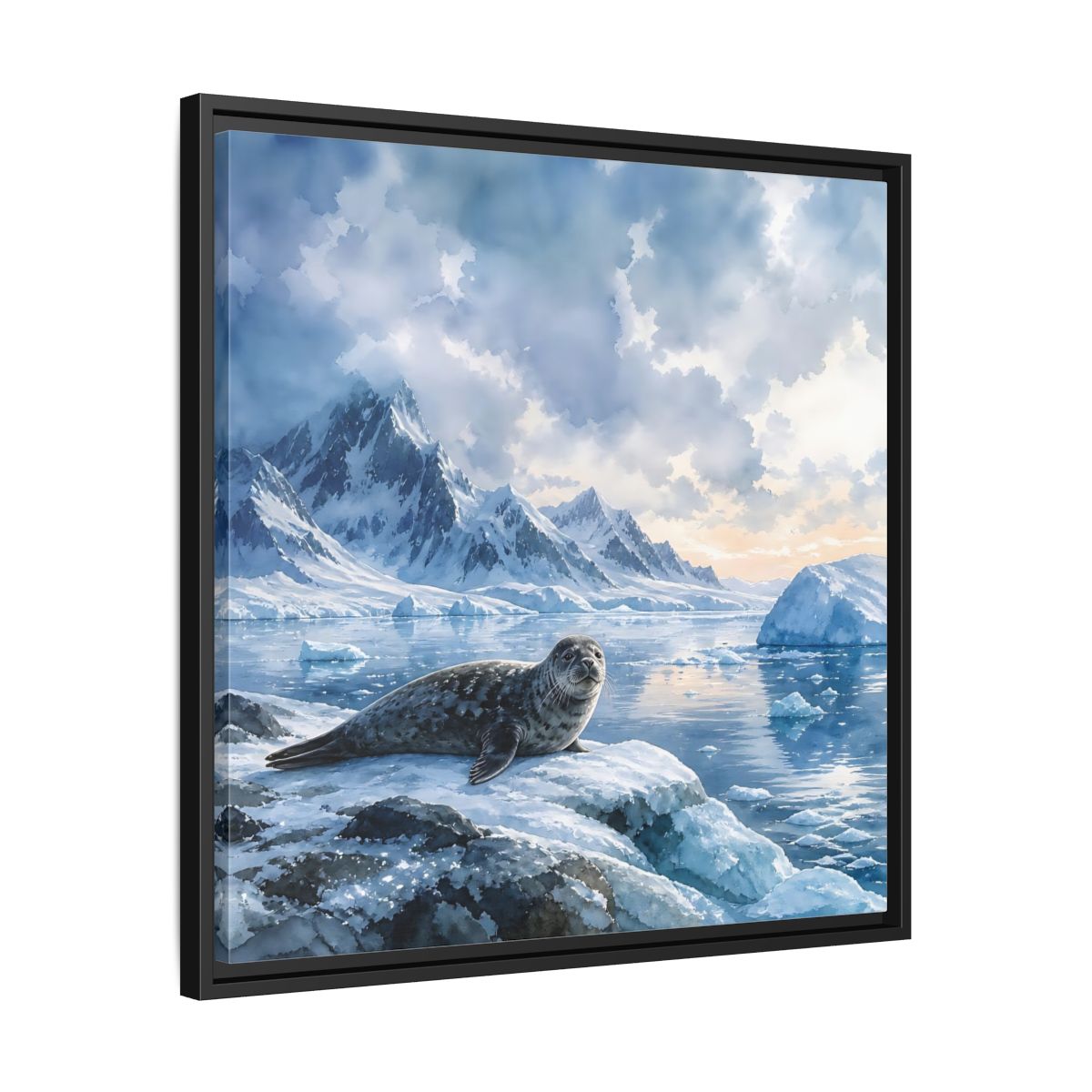 Side Mockup 31. Animals Seal Arctic Seal shown as stretched canvas wall art