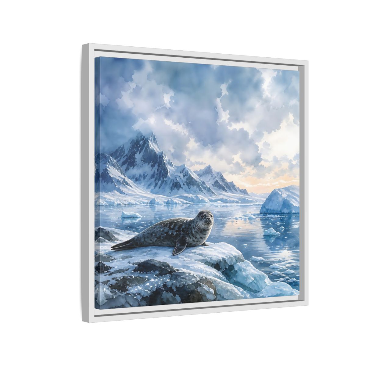 Side Mockup 10. Animals Seal Arctic Seal shown as stretched canvas wall art