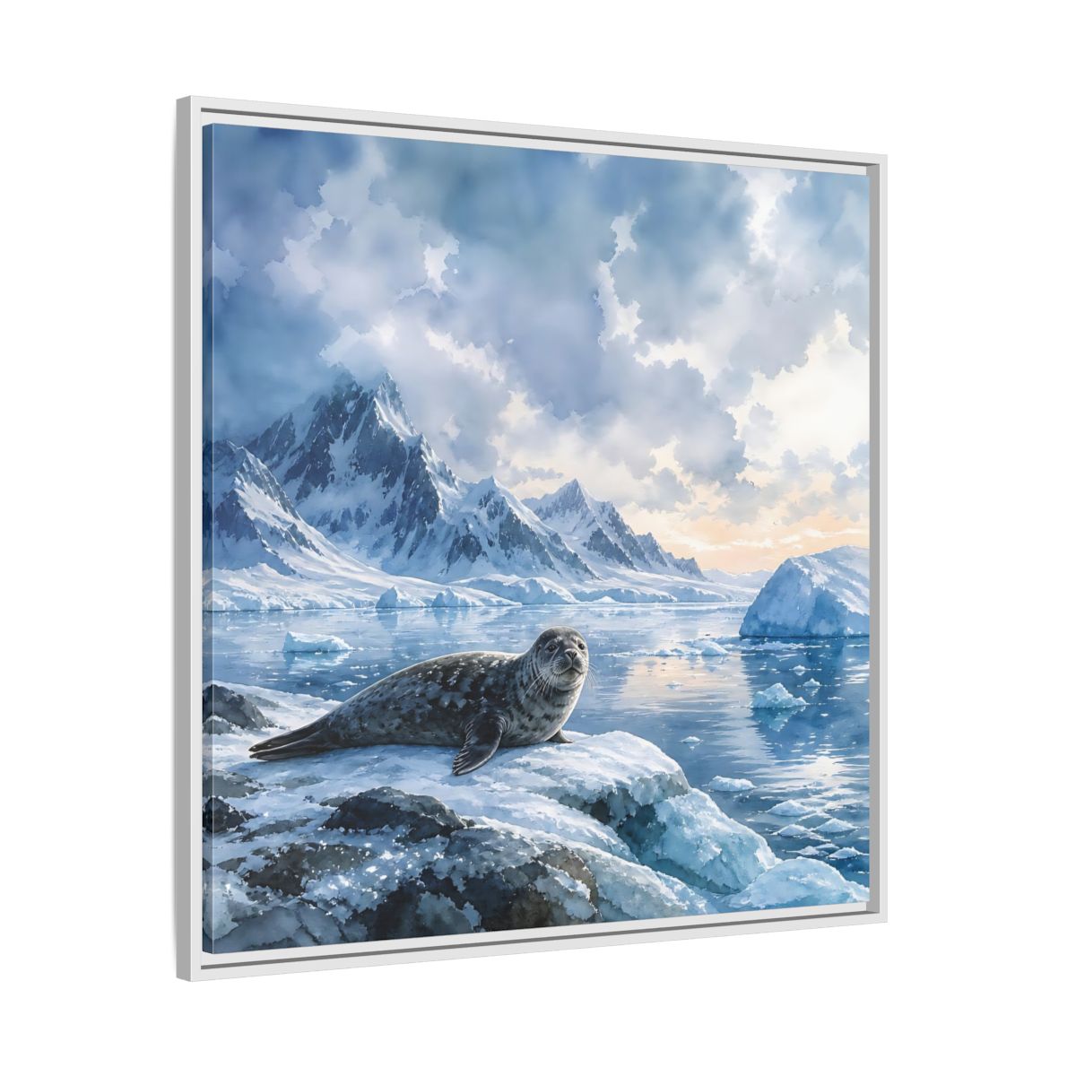 Side Mockup 25. Animals Seal Arctic Seal shown as stretched canvas wall art