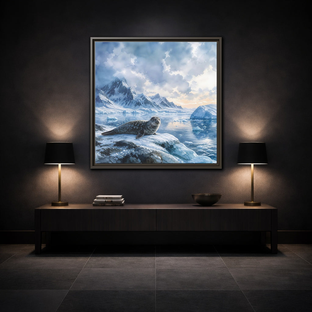 Mockup 3. Animals Seal Arctic Seal shown as stretched canvas wall art