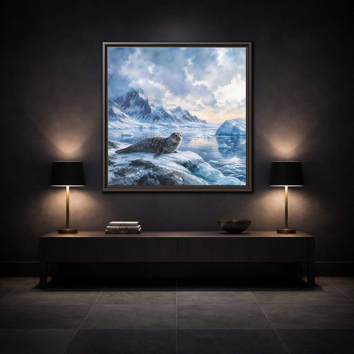 Mockup 3. Animals Seal Arctic Seal shown as stretched canvas wall art