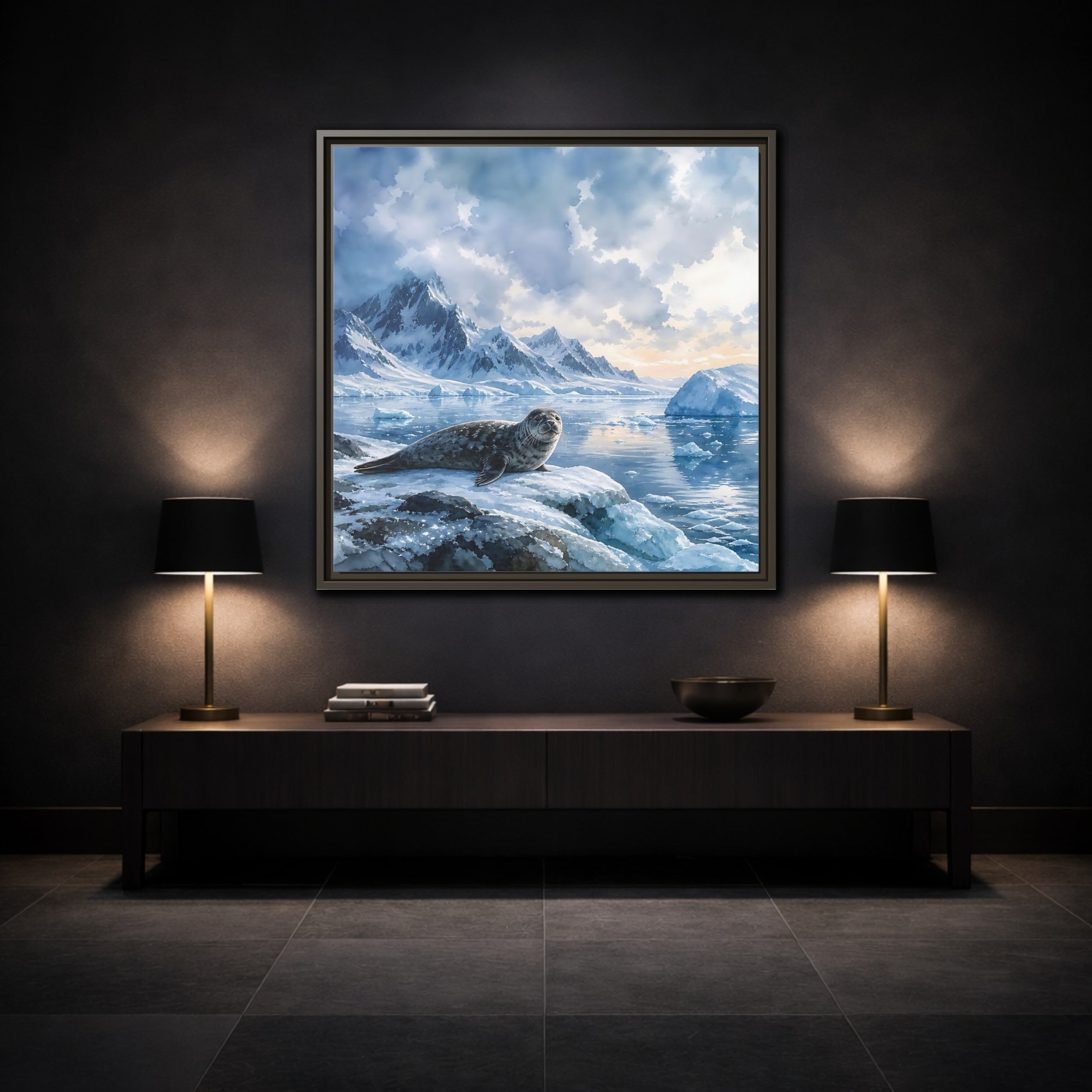 Mockup 3. Animals Seal Arctic Seal shown as stretched canvas wall art