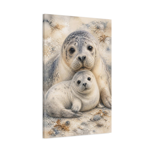 Main Mockup. Animals Seal Mother And Pup shown as canvas print