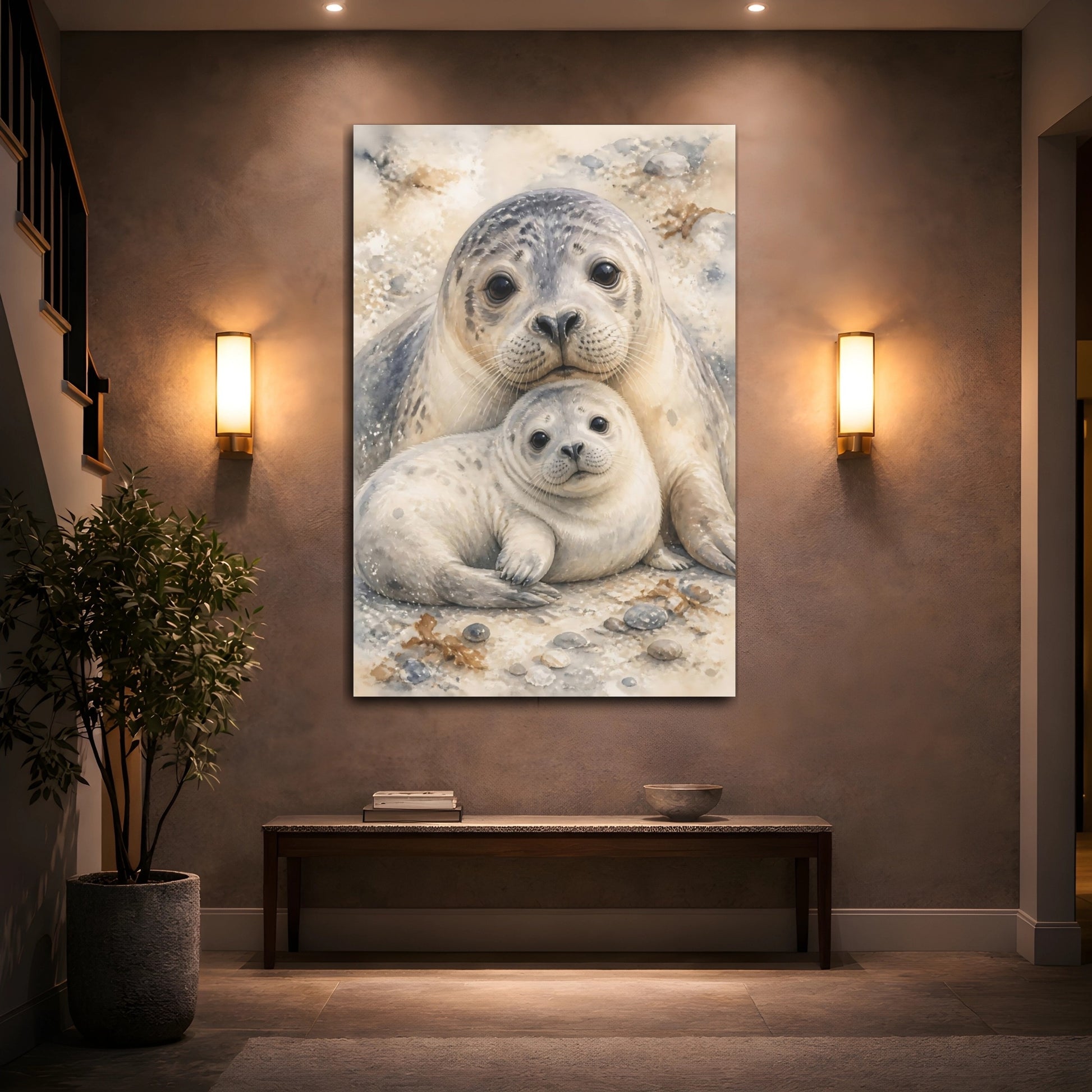 Mockup 2. Animals Seal Mother And Pup shown as canvas print