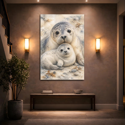 Mockup 2. Animals Seal Mother And Pup shown as canvas print