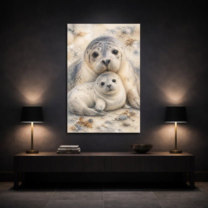 Mockup 3. Animals Seal Mother And Pup shown as canvas print