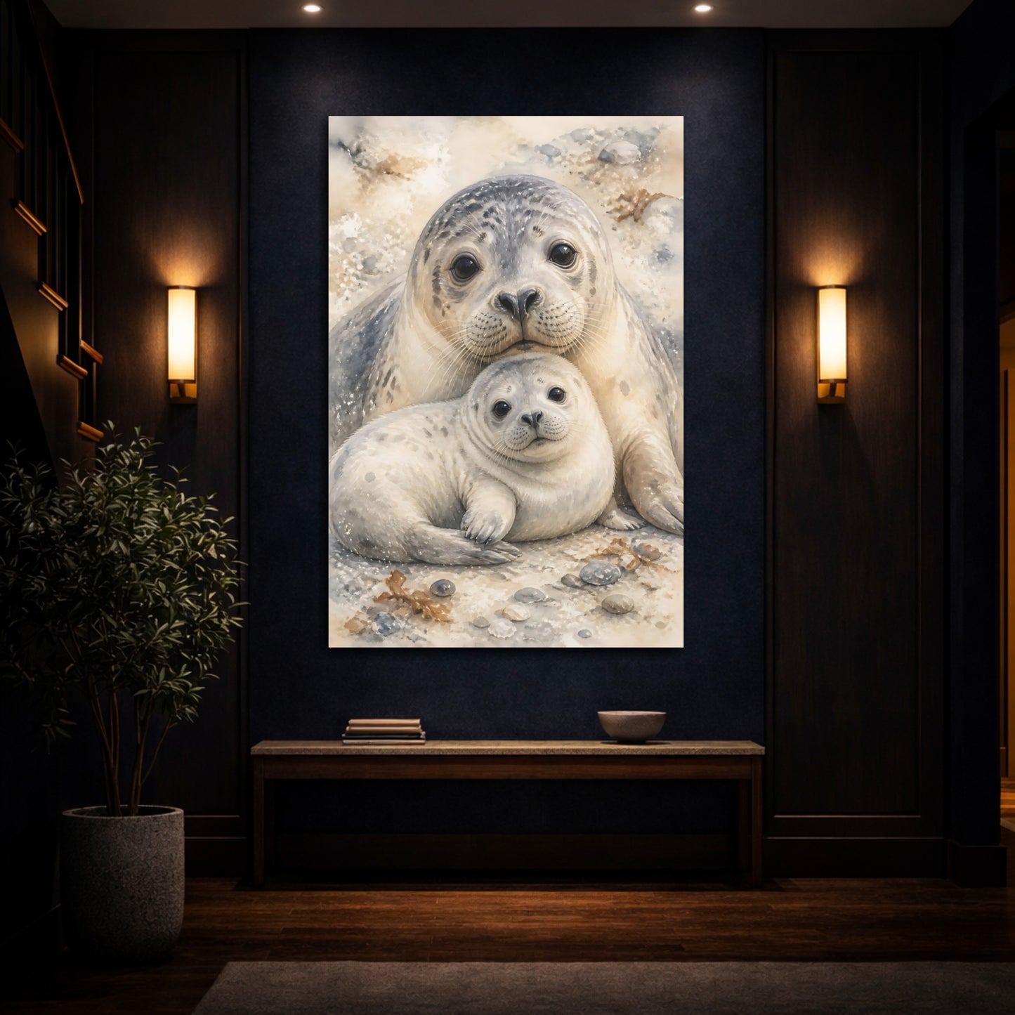Mockup 4. Animals Seal Mother And Pup shown as canvas print