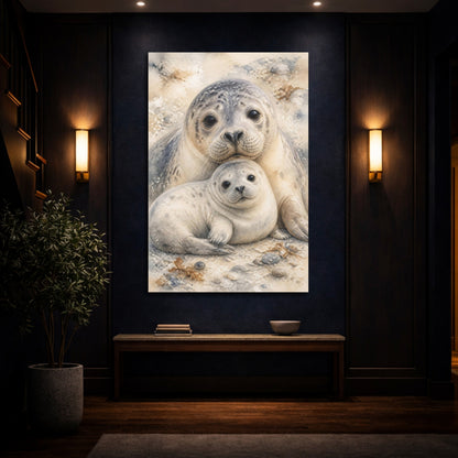 Mockup 4. Animals Seal Mother And Pup shown as canvas print