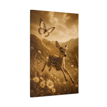 Main Mockup. Animals Sepia Fawn And Butterfly shown as canvas print
