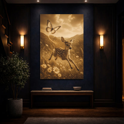 Mockup 4. Animals Sepia Fawn And Butterfly shown as canvas print