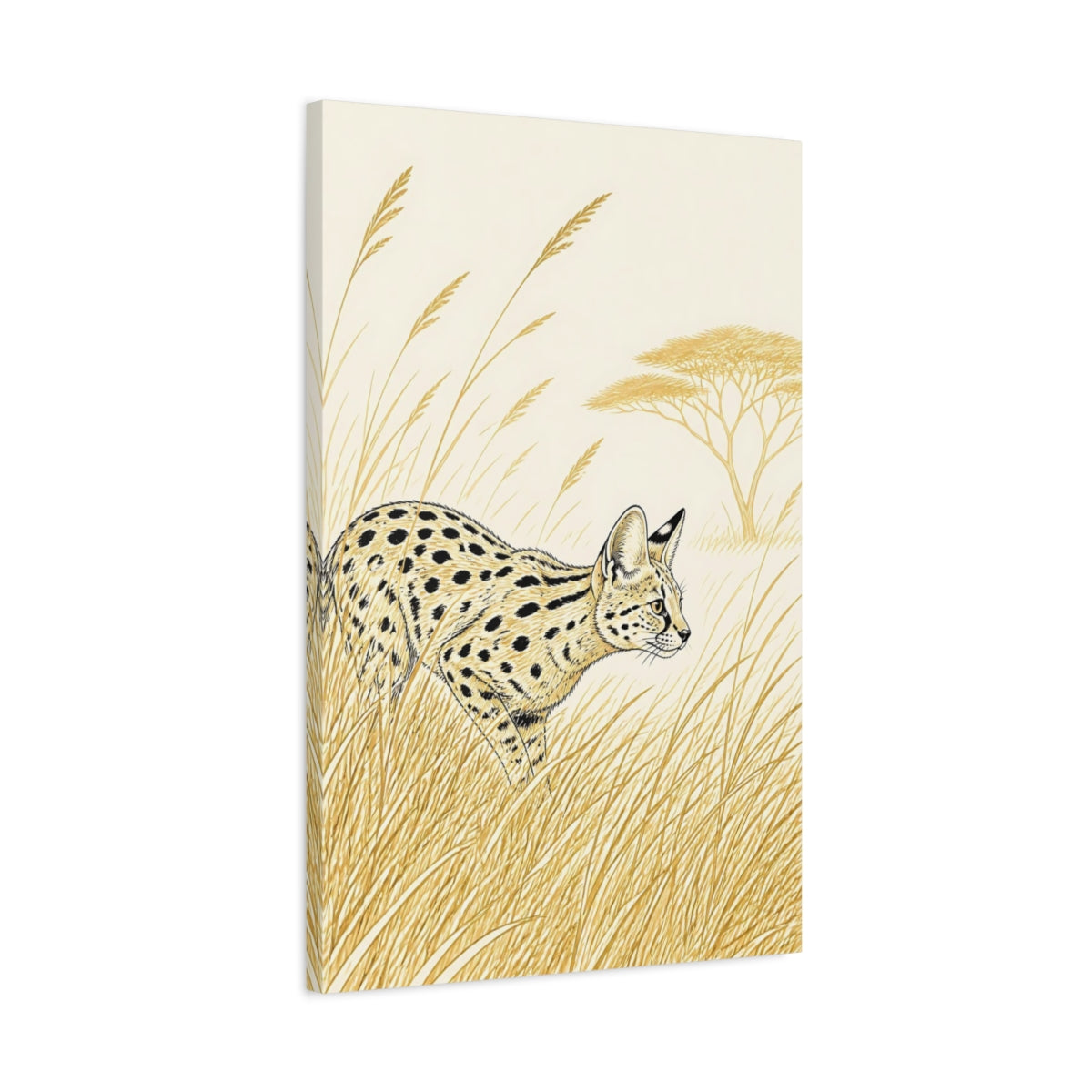Side Mockup 2. Animals Serval Brown And Beige shown as stretched canvas wall art