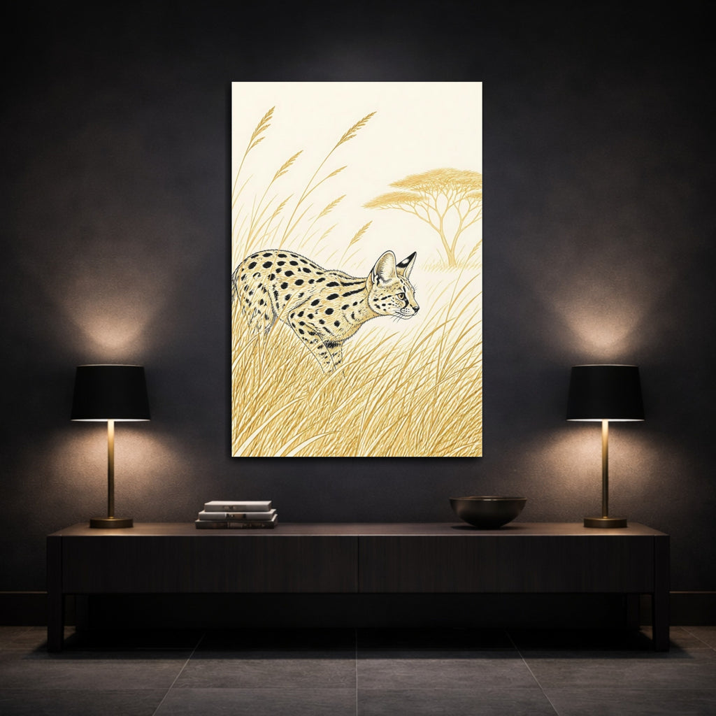 Mockup 3. Animals Serval Brown And Beige shown as stretched canvas wall art