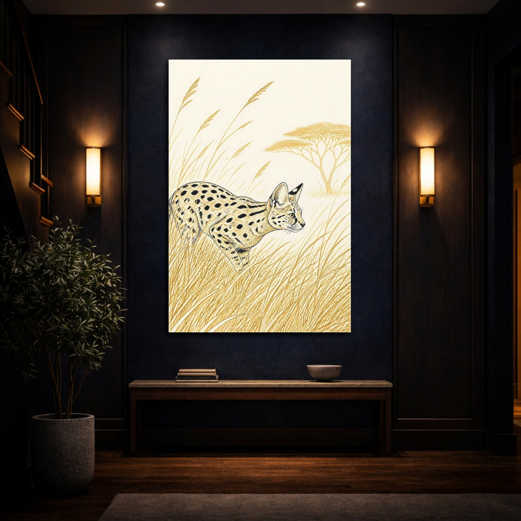 Mockup 4. Animals Serval Brown And Beige shown as stretched canvas wall art