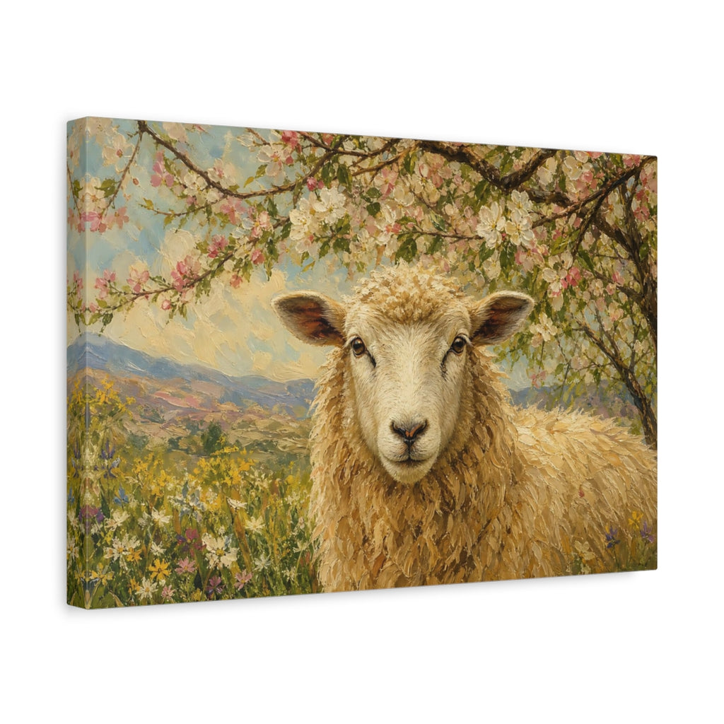 Side Mockup 4. Animals Sheep Golden Sheep shown as stretched canvas wall art